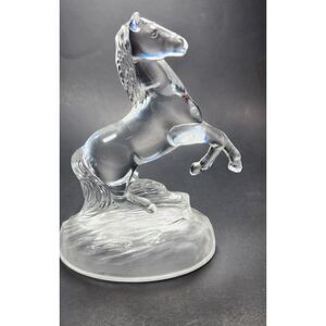 Glass Horse Figurine Rearing Stallion Clear 6 X 5.5"